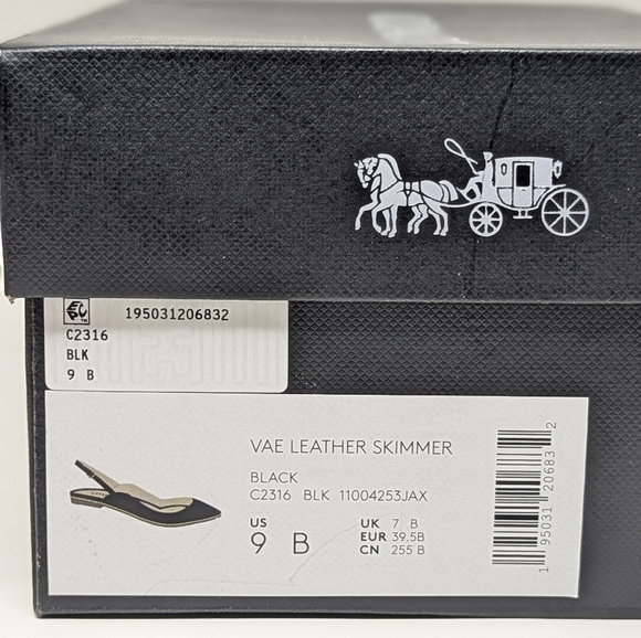 Coach Vae Leather Skimmer Pointed Toe Slingback Black Beaded 9 - Picture 11 of 11